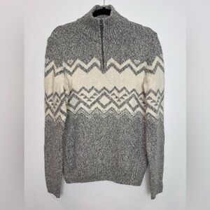 United Colors Of Benetton Gray and Cream Zip Up Sweater